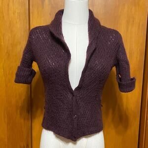 Express Deep Purple Mohair Wool Knit Cardigan Sweater Short Sleeve Shrug